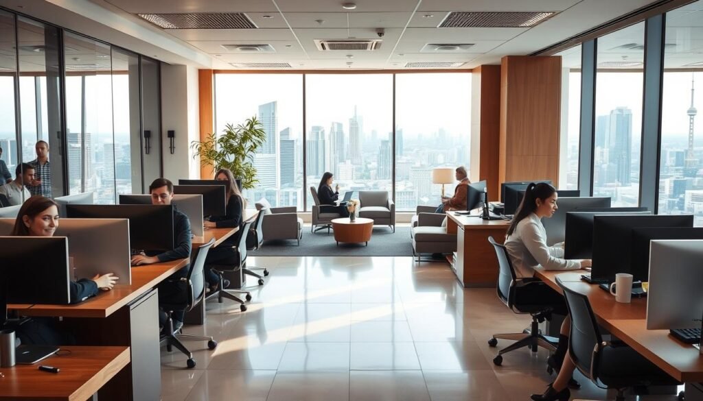 A bustling customer service center with a warm, inviting atmosphere. In the foreground, a team of friendly representatives seated at modern workstations, ready to assist customers with a wide range of inquiries. The middle ground features a sleek, minimalist reception area with comfortable seating and contemporary decor. The background showcases a panoramic view of a vibrant city skyline, bathed in soft, natural lighting that filters through large windows. The overall scene conveys a sense of efficiency, professionalism, and a genuine commitment to providing exceptional customer care. A bustling customer service center with a warm, inviting atmosphere. In the foreground, a team of friendly representatives seated at modern workstations, ready to assist customers with a wide range of inquiries. The middle ground features a sleek, minimalist reception area with comfortable seating and contemporary decor. The background showcases a panoramic view of a vibrant city skyline, bathed in soft, natural lighting that filters through large windows. The overall scene conveys a sense of efficiency, professionalism, and a genuine commitment to providing exceptional customer care.