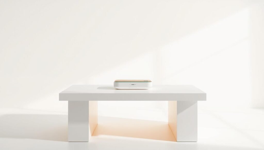 A vibrant and modern product display in an airy, minimalist studio setting. The product, a sleek and stylish electronic device, is showcased on a clean white table against a neutral backdrop. Soft, diffused lighting creates a warm, inviting atmosphere, highlighting the product's elegant design and premium materials. The composition emphasizes simplicity and attention to detail, with the product positioned prominently in the frame. The overall aesthetic conveys a sense of sophistication and modernity, reflecting the forward-thinking nature of TikTok's social commerce features. A vibrant and modern product display in an airy, minimalist studio setting. The product, a sleek and stylish electronic device, is showcased on a clean white table against a neutral backdrop. Soft, diffused lighting creates a warm, inviting atmosphere, highlighting the product's elegant design and premium materials. The composition emphasizes simplicity and attention to detail, with the product positioned prominently in the frame. The overall aesthetic conveys a sense of sophistication and modernity, reflecting the forward-thinking nature of TikTok's social commerce features.